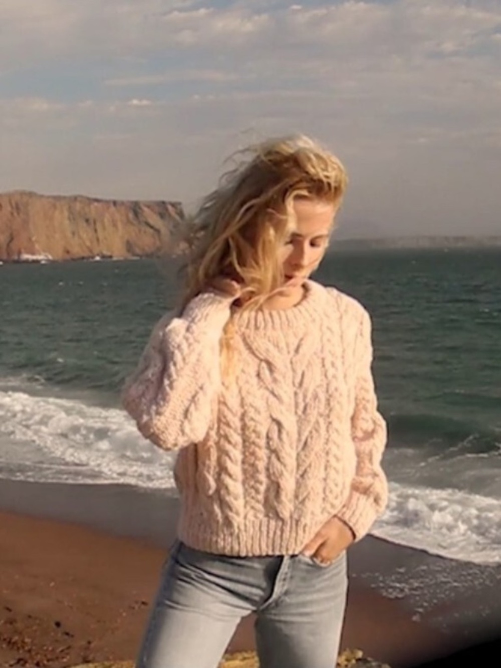 DÔEN Bee Sweater Pink Cloud Cable Knit XS - Picture 3 of 14